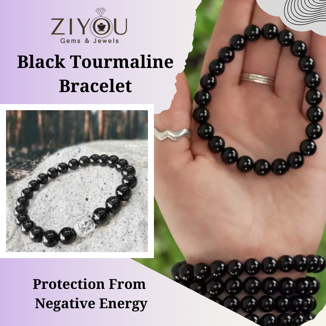 Black Tourmaline Bracelet - Energized for Protection Against Negative Energy | Ziyou Gems & Jewels, Bengaluru