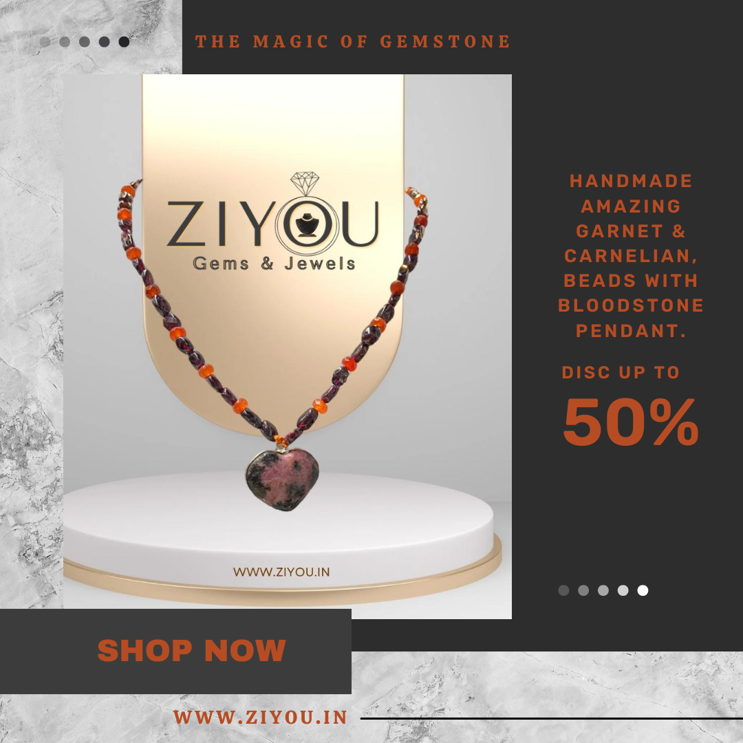 Handmade amazing Garnet & Carnelian, beads with bloodstone pendant.