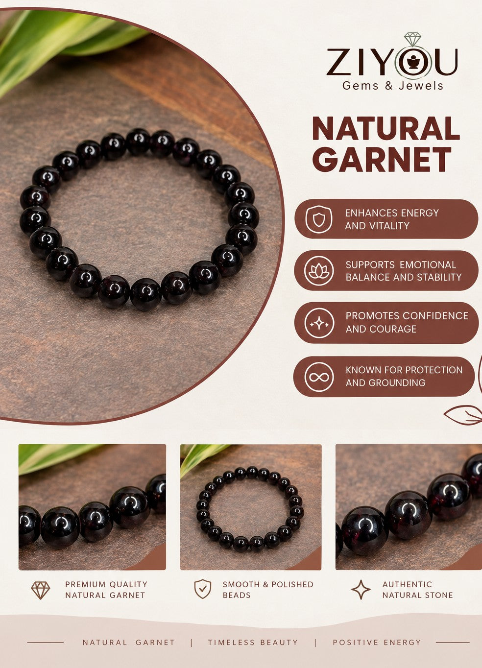 Natural Garnet Bracelet | Unheated Garnet Stone for Strength & Vitality
