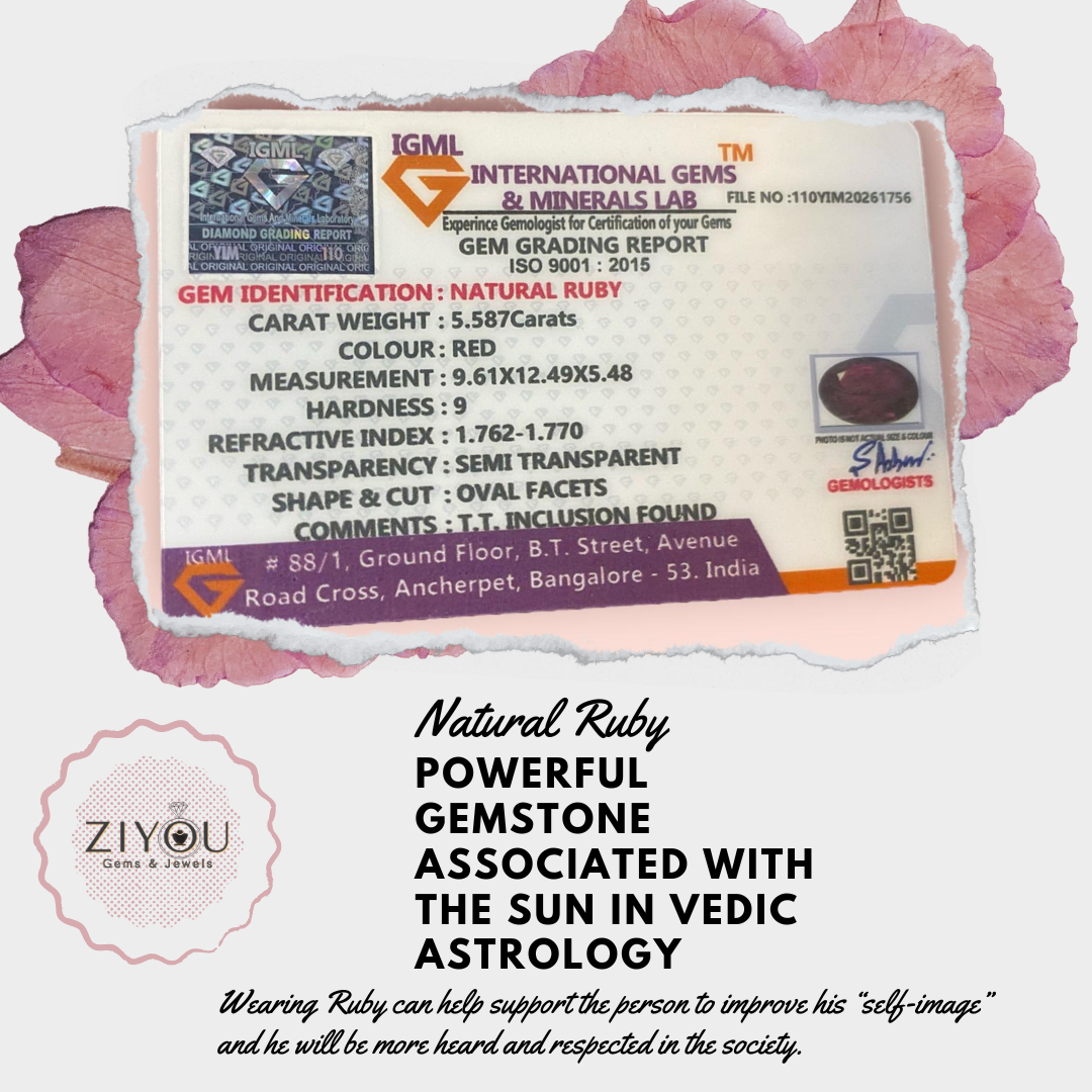 Natural Ruby 5.5 carats with Lab Certified Card - Ziyou Gems & Jewels | Bangalore