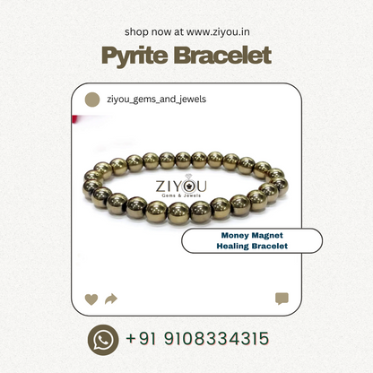 Golden Pyrite Crystal Bracelet - 8mm Money Attraction & Wealth Magnet | Ziyou Gems & Jewels - Bangalore
