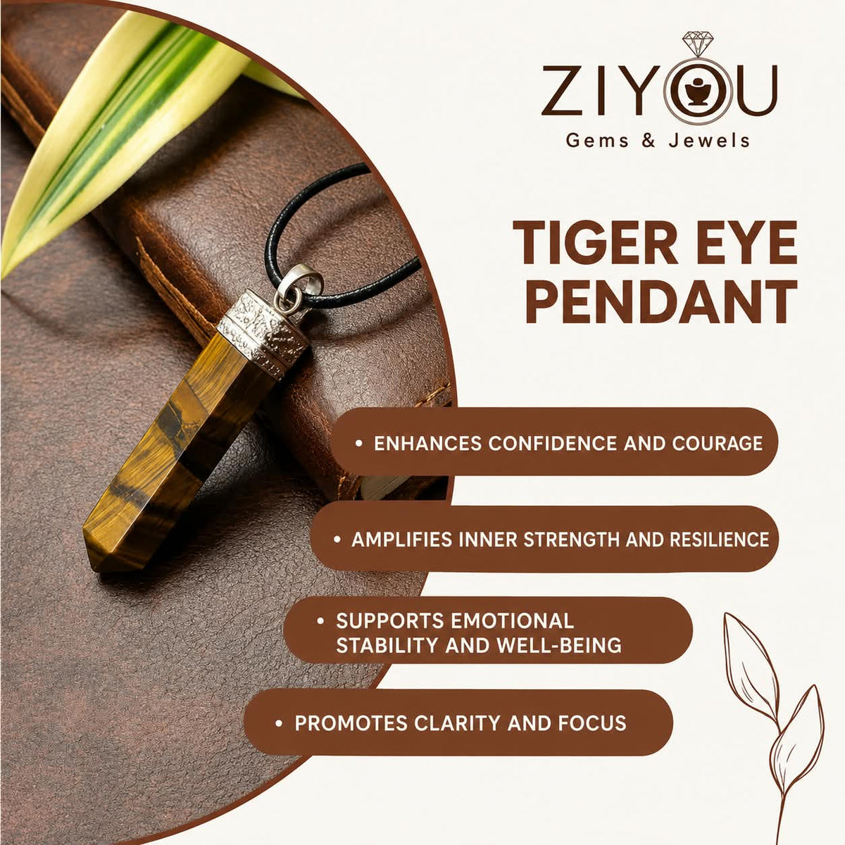 Natural Tiger Eye Pendant for Men & Women | Crystal Jewellery | Ziyou Gems & Jewels