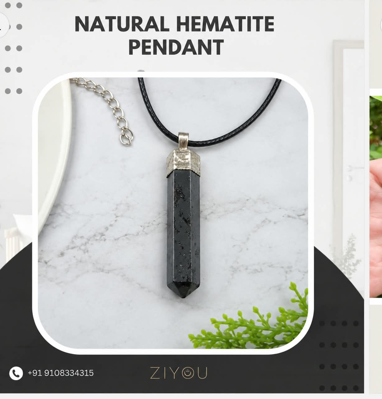 Natural Hematite Pendant for Grounding, Protection & Mental Clarity | Ziyou Gems & Jewels