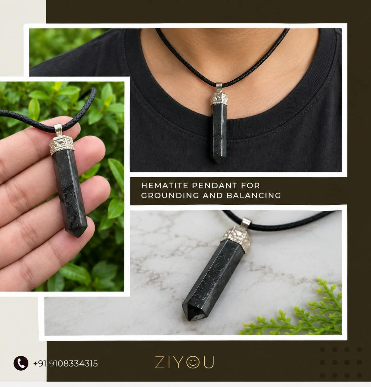 Natural Hematite Pendant for Grounding, Protection & Mental Clarity | Ziyou Gems & Jewels