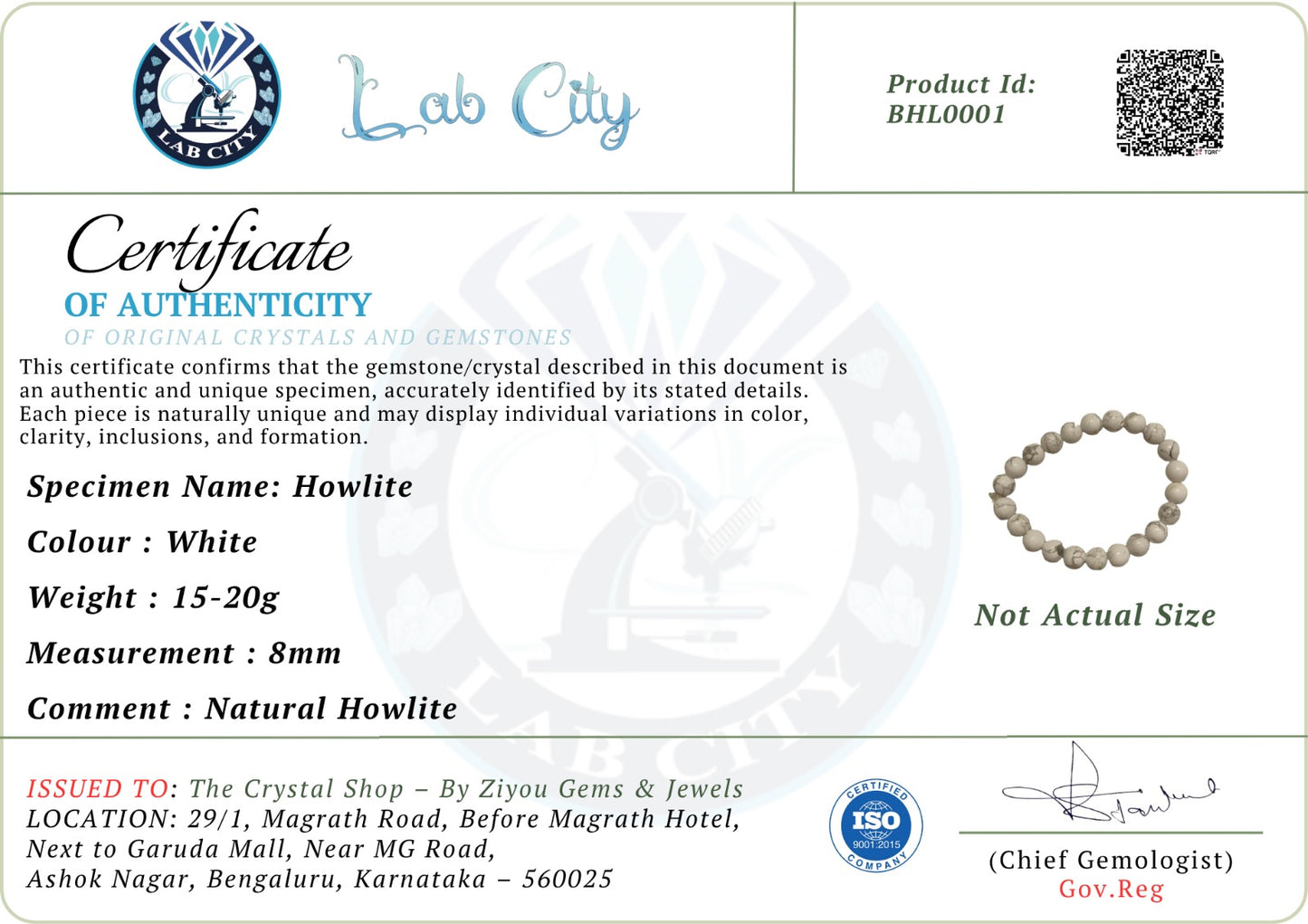 Howlite Crystal Bracelet for Men & Women | Natural Certified Howlite Crystal Bracelet in Bengaluru