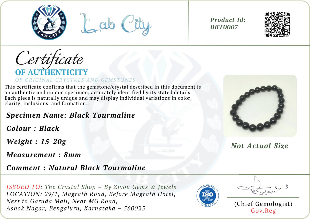 Black Tourmaline Bracelet - Energized for Protection Against Negative Energy | Ziyou Gems & Jewels, Bengaluru