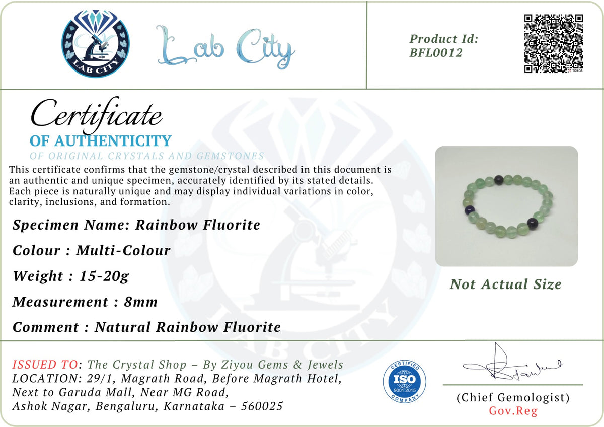 Rainbow Fluorite Bracelet | Natural Fluorite Crystal for Men and Women