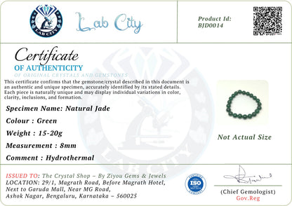 Natural Green Jade Bracelet with Authenticity Certificate | Crystal Stone Bracelet for Balance, Harmony & Positive Energy | Ziyou Gems & Jewels, Bengaluru
