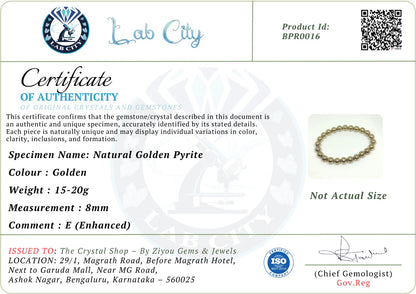 Golden Pyrite Crystal Bracelet - 8mm Money Attraction & Wealth Magnet | Ziyou Gems & Jewels - Bangalore