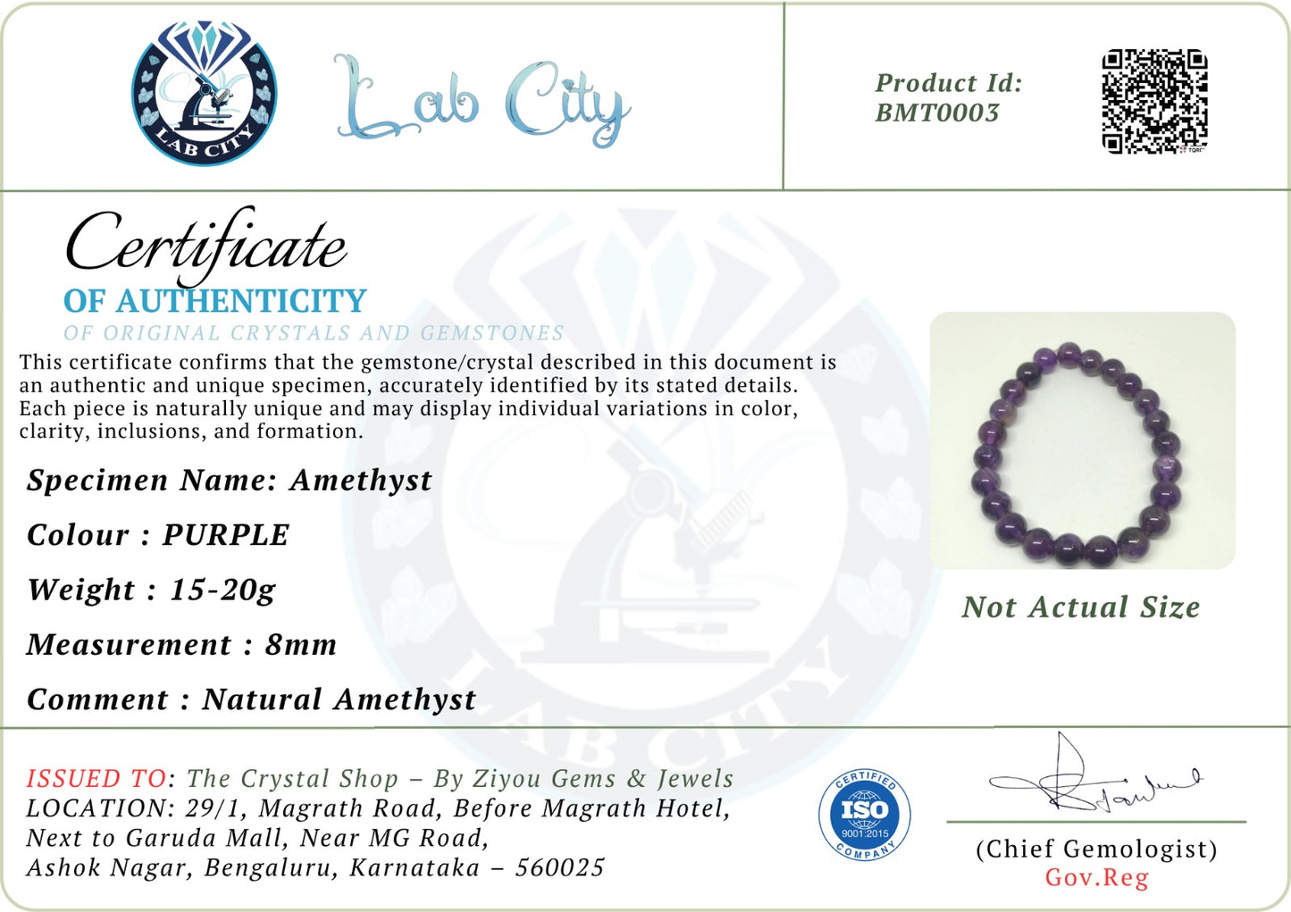 Natural Amethyst Bracelet 8 MM with Authenticity Certificate | Crystal Stone Bracelet for Stress Relief, Calm & Positive Energy | Ziyou Gems & Jewels